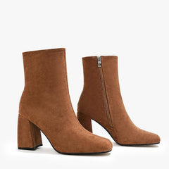 Faux Suede Zip Side Chunky Short Boots Newgew