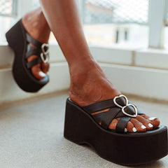 Slope Heel Thick Soled Love Decorative Buckle Sandals Newgew