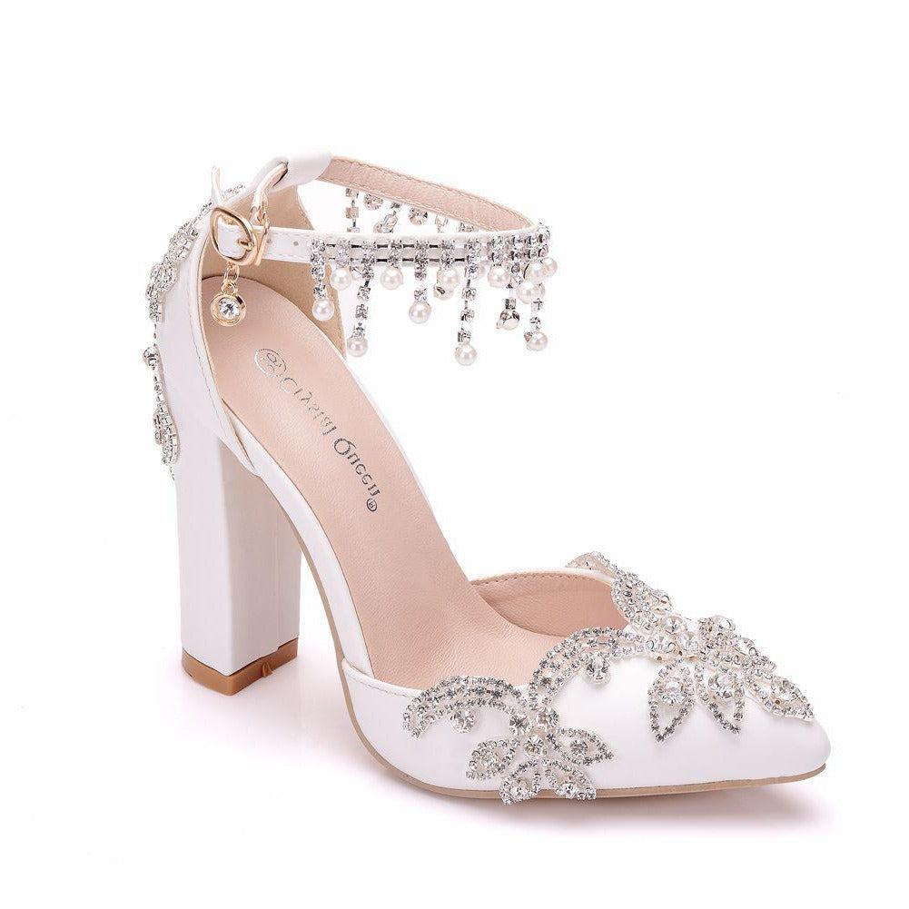 Pointed Crystal Thick Heels Newgew