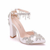 Pointed Crystal Thick Heels Newgew