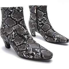 Pointed Toe Chunky Heel Snake Print Low Boots Newgew