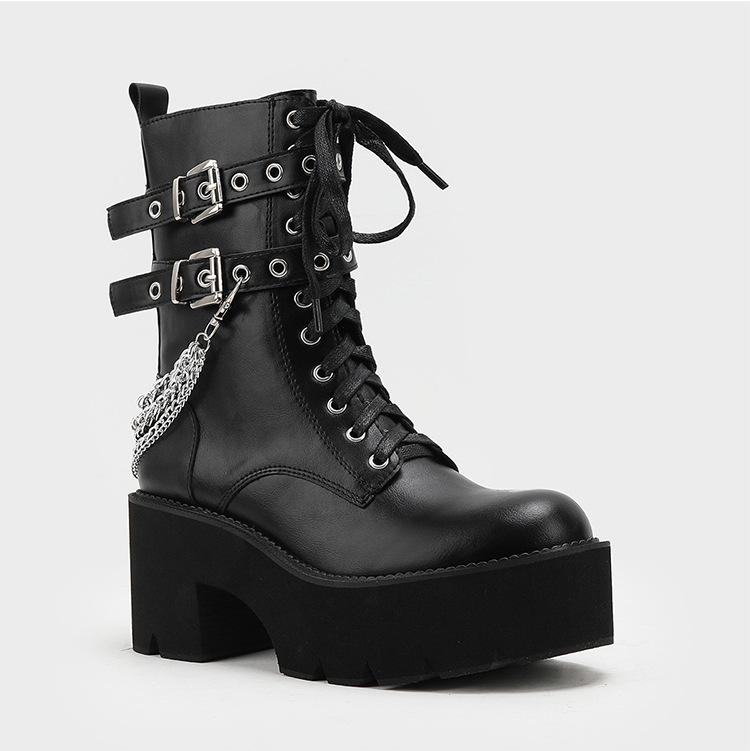 Mid-calf Chunky Heeled Thick-Soled Belt Buckle Martin Boots Newgew