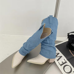 Western Denim Spliced High Boots Newgew