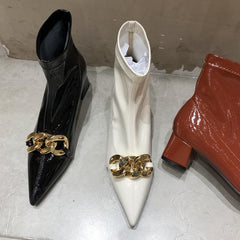 Chains Decorated Pointed Toe Boots Newgew