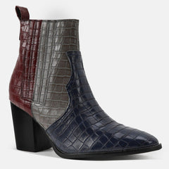 Chunky High Heel Color Blocking Snake Print Boots Newgew