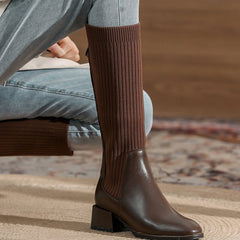 Square Toe chunky heeled long sock boots Newgew
