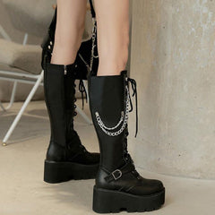 Thick-soled Chunky Chain Padded Boots Newgew