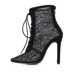 NewMid-calf Pointed Toe Thin Heel Mesh Boots Newgew