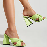 Pleated Stiletto Heeled Square Toe Sandals Newgew