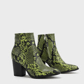 Snake Print Pattern Side Zipper Thick Heeled Boots Newgew