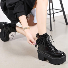 Halloween British Style Thick Heeled Patent Leather Martin Boots Newgew