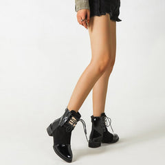 Lace-up Round Toe Low Heeled Back Zipper Boots Newgew