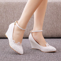 Lace Floral Wedge Heels Newgew