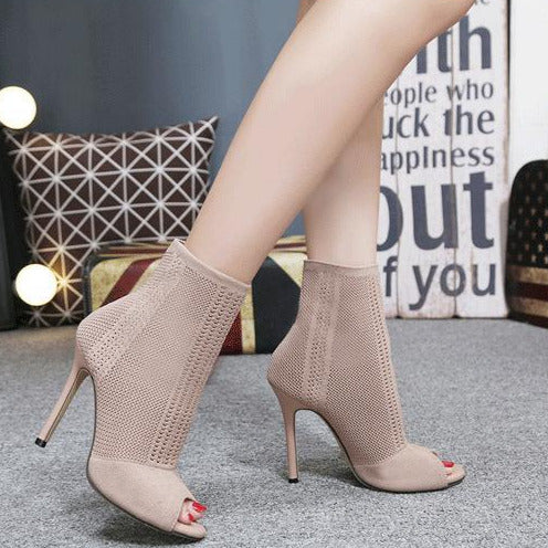 Peep Toe Cutout Stiletto Sock Boots Newgew