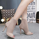 Peep Toe Cutout Stiletto Sock Boots Newgew