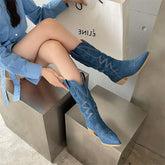 Retro Pointed Toe Chunky Embroidered Western Cowboy Boots Newgew