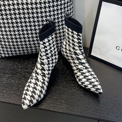 Fly-knit Pointed Toe Chunky Heel Sock Boots Newgew