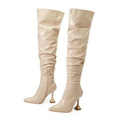 Solid Pointed-Toe Heeled Boots Newgew