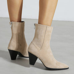 Pointed Toe Thick Heeled Short Boots Newgew