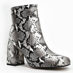 Square Toe Thick Heeled Crocodile Print Mid-calf Boots Newgew