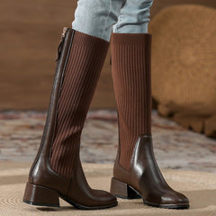 Square Toe chunky heeled long sock boots Newgew