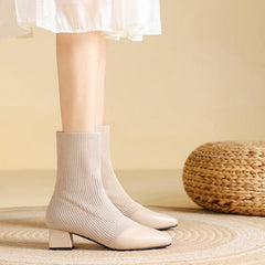 Chunky Heels Knit Stretch Sock Boots Newgew