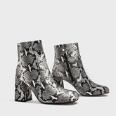 Square Toe Thick Heeled Crocodile Print Mid-calf Boots Newgew