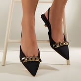 Chain Decor Point Toe Heeled Pumps Newgew