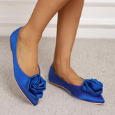 Floral Decorated Pointed Toe Satin Flats Newgew