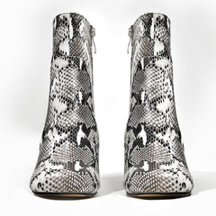 Square Toe Thick Heeled Crocodile Print Mid-calf Boots Newgew