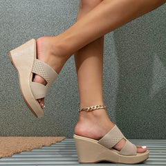 Flyknit Material Open Toe Slope Heel Sandals Newgew