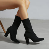 Pointed Toe Chunky Heel Sock Boots Newgew