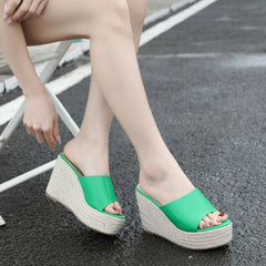 Slope Heeled Thick-soled Hemp Rope Sandals Newgew