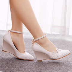 Lace Floral Wedge Heels Newgew