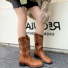Retro Square Toe Western Cowboy Boots Newgew