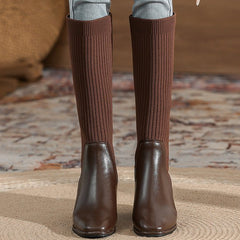 Square Toe chunky heeled long sock boots Newgew