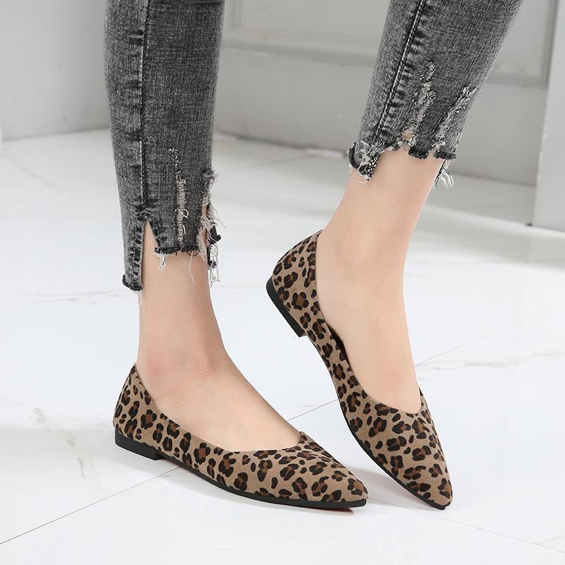 Suede Leopard Point Toe Flats Newgew