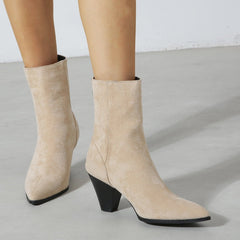 Pointed Toe Thick Heeled Short Boots Newgew