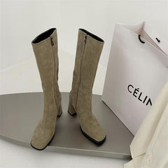 British Style Side Zipper Pointed Toe Chunky Boots Newgew