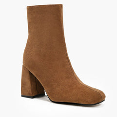 Faux Suede Zip Side Chunky Short Boots Newgew