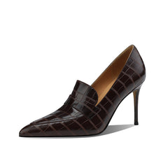 Gloria Brown Pointed Toe Loafer Heels Newgew