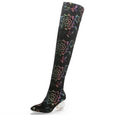 Melany Lucky Lotus Print Stretch Boots newgew
