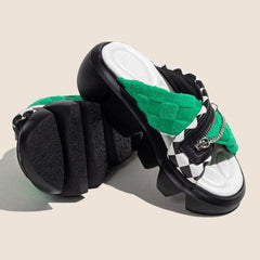 Checkerboark Zipper Sandals Newgew