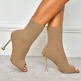 Peep Toe Stiletto Heeled Sock Boots Newgew