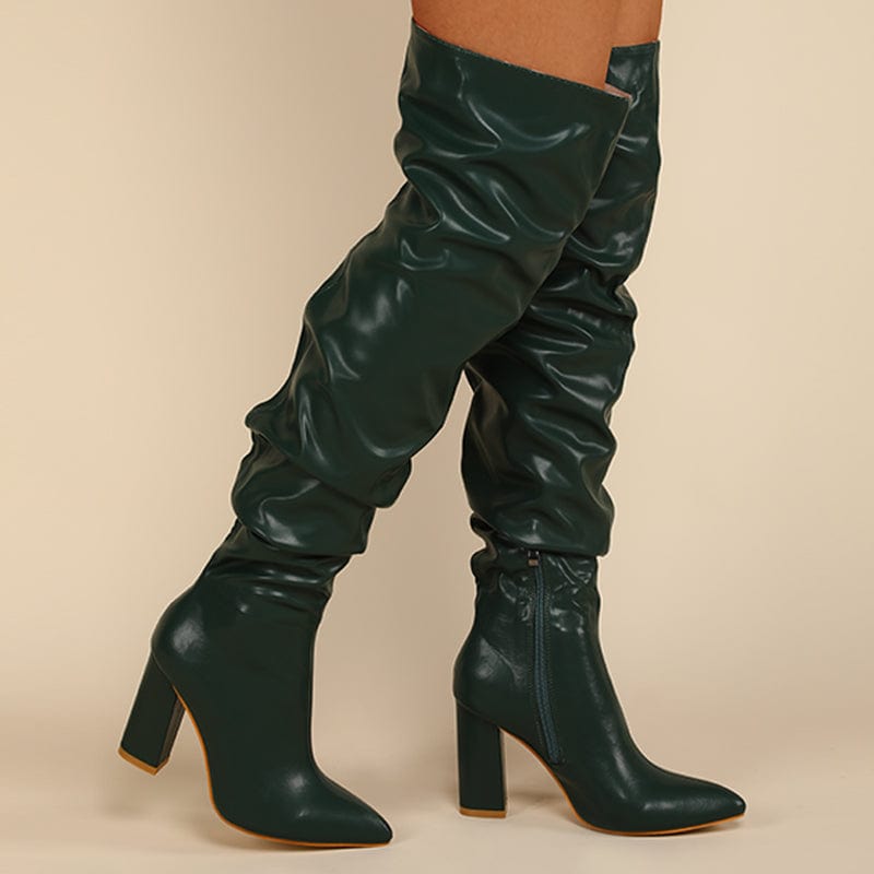 Chunky Heeled Side Zip Slouchy Boots Newgew