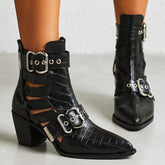 Cut Out Buckle Strap Ankle Boots Newgew