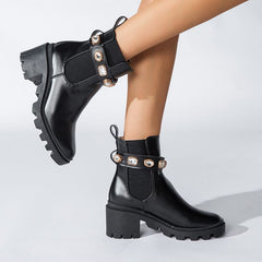 Round Toe Chunky Heel Boots Newgew