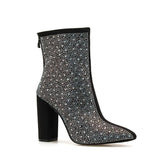 Rhinestone Chunky Heeled Boots Newgew