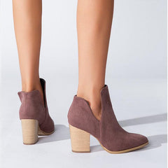 V Cut Block Heel Booties Newgew