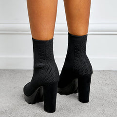 Peep Toe Chunky Heeled Sock Boots Newgew